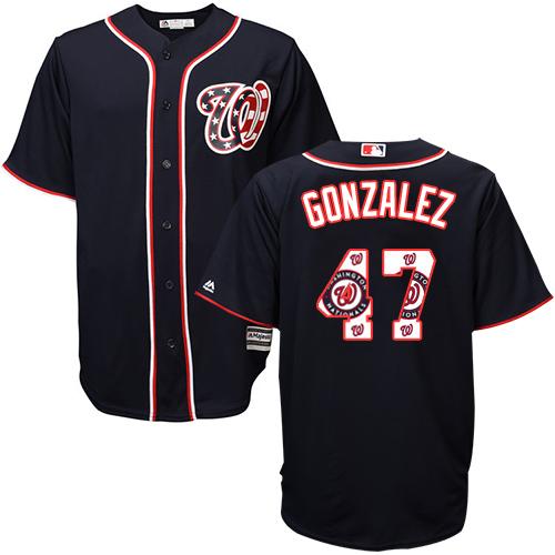 Nationals #47 Gio Gonzalez Navy Blue Team Logo Fashion Stitched MLB Jersey